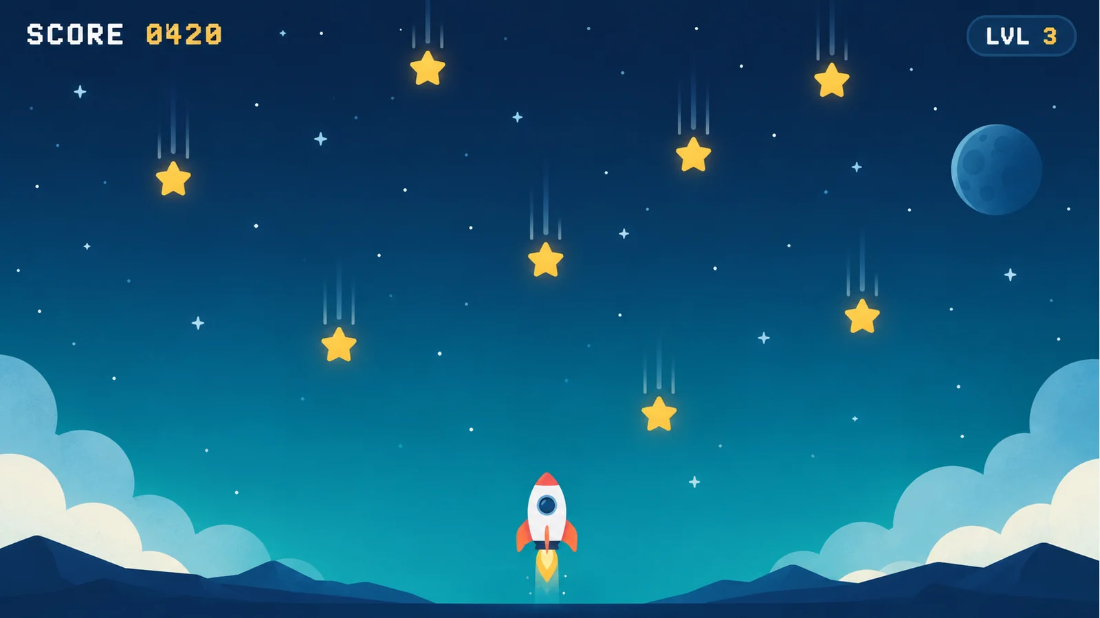 Star Catcher – a browser game: a rocket catching falling stars